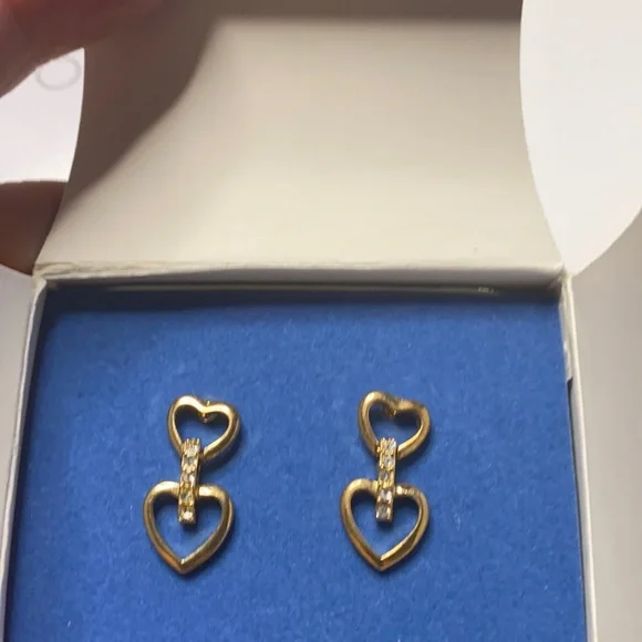 Avon Double Dangle Heart Post Back Earrings with Rhinestones - Picture 1 of 3